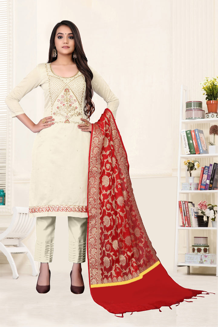 Designer Modal Chanderi Suit | Hand Embroidery with Jacquard Dupatta