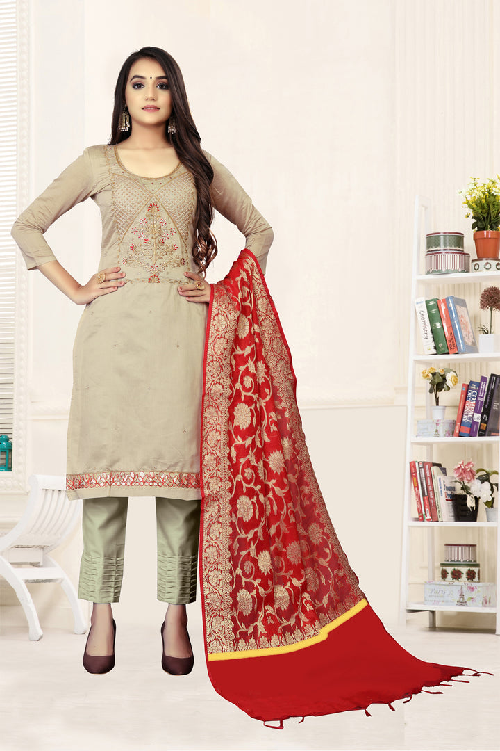 Designer Modal Chanderi Suit | Hand Embroidery with Jacquard Dupatta