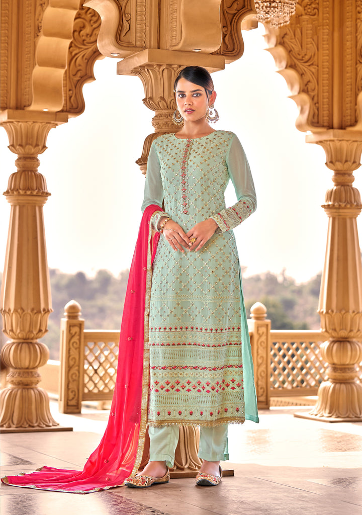 Stylish Blue Suit | Viscose Bemberg Georgette with Heavy Sequins Embroidery