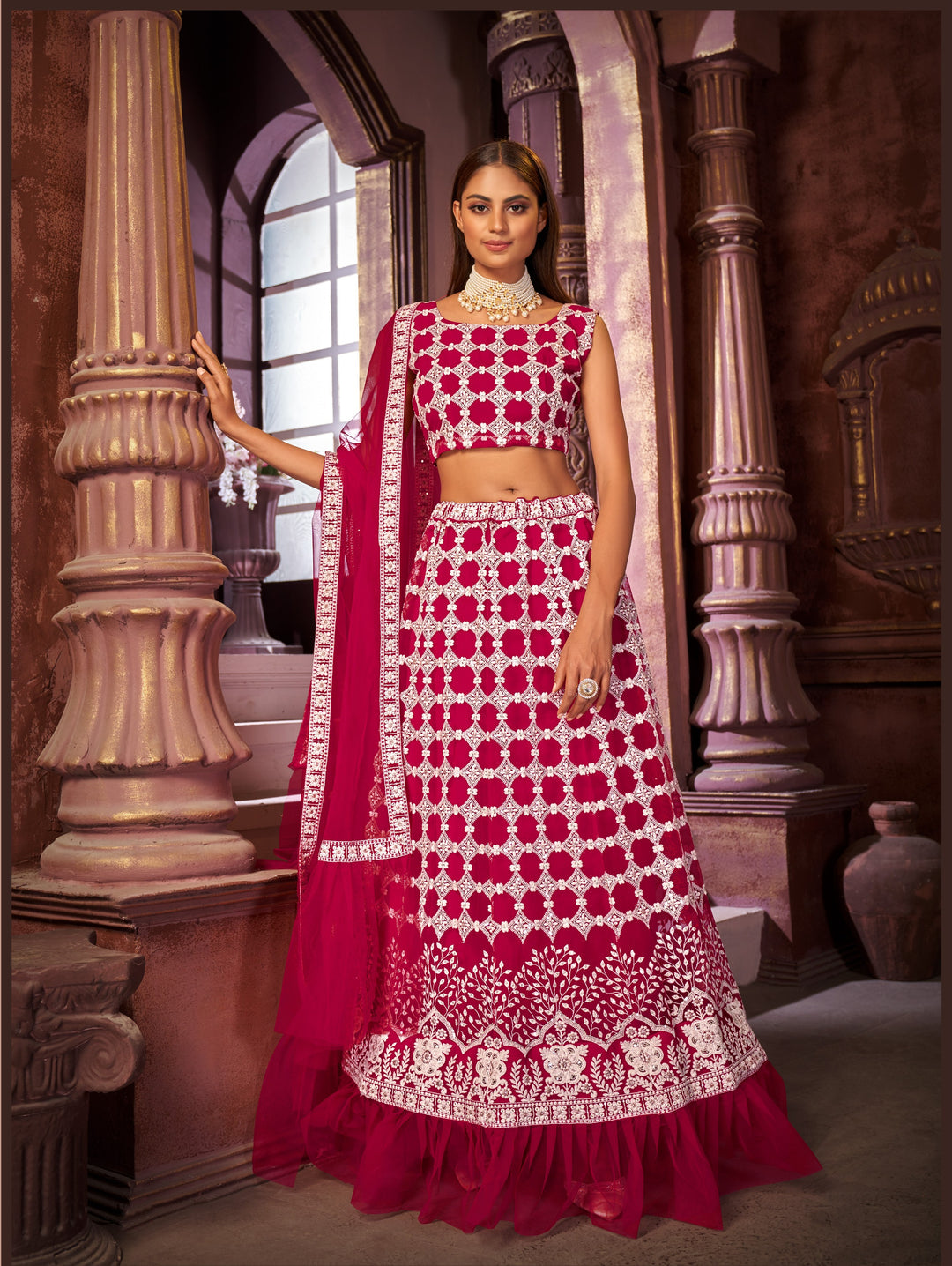 Multicolor Embroidered Net Lehenga | Wedding & Party Wear Elegance