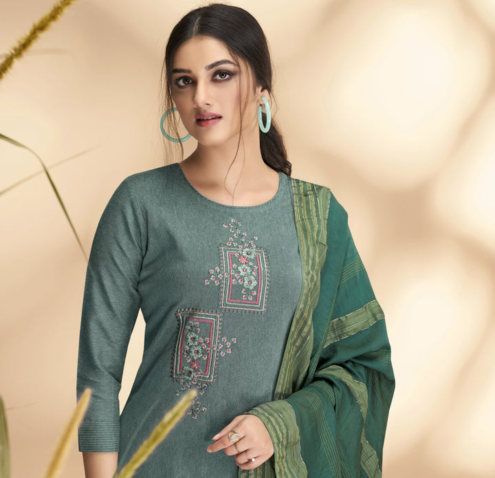 Stylish Teal Blue Suit | Perfect for Festive Wear with Designer Embroidery