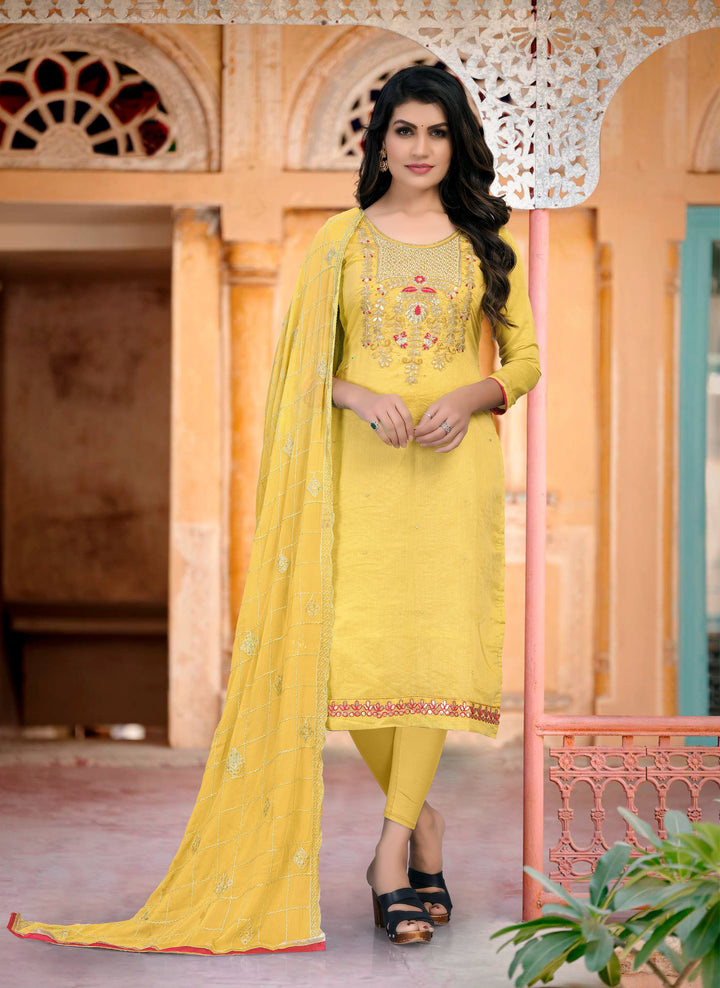 Designer Yellow Modal Chanderi Dress | Santoon Bottom & Naznin Dupatta