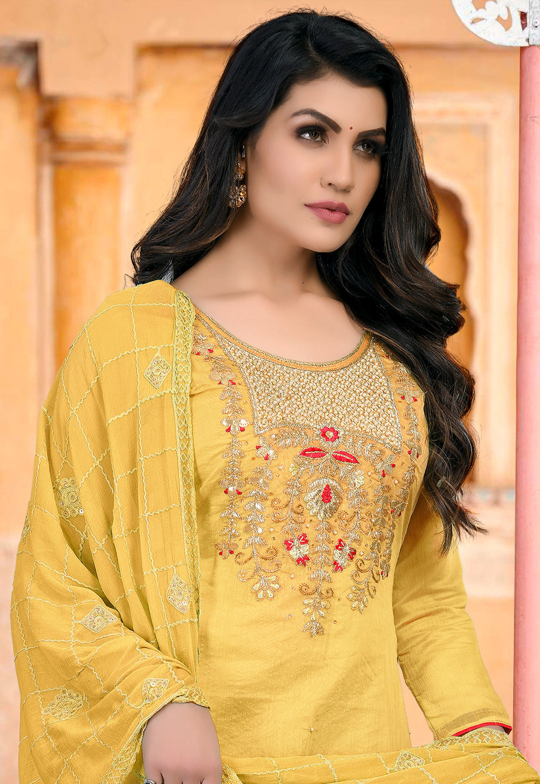 Designer Yellow Modal Chanderi Dress | Santoon Bottom & Naznin Dupatta