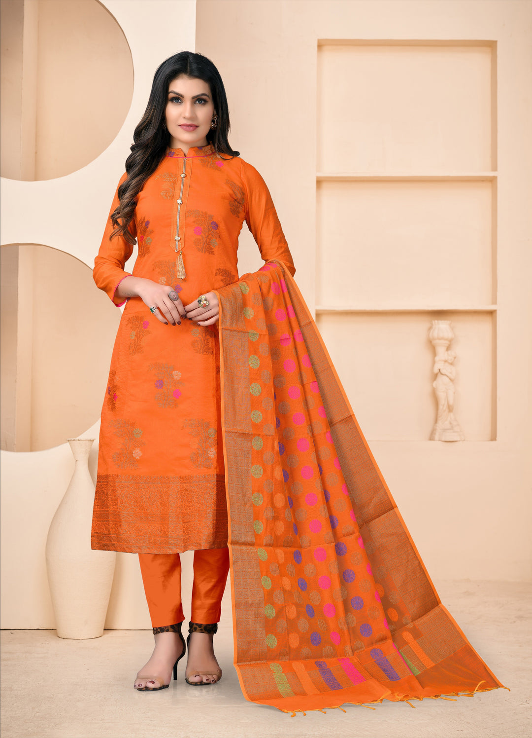 Designer Banarasi Jacquard Salwar Suit | Santoon Bottom & Banarasi Dupatta