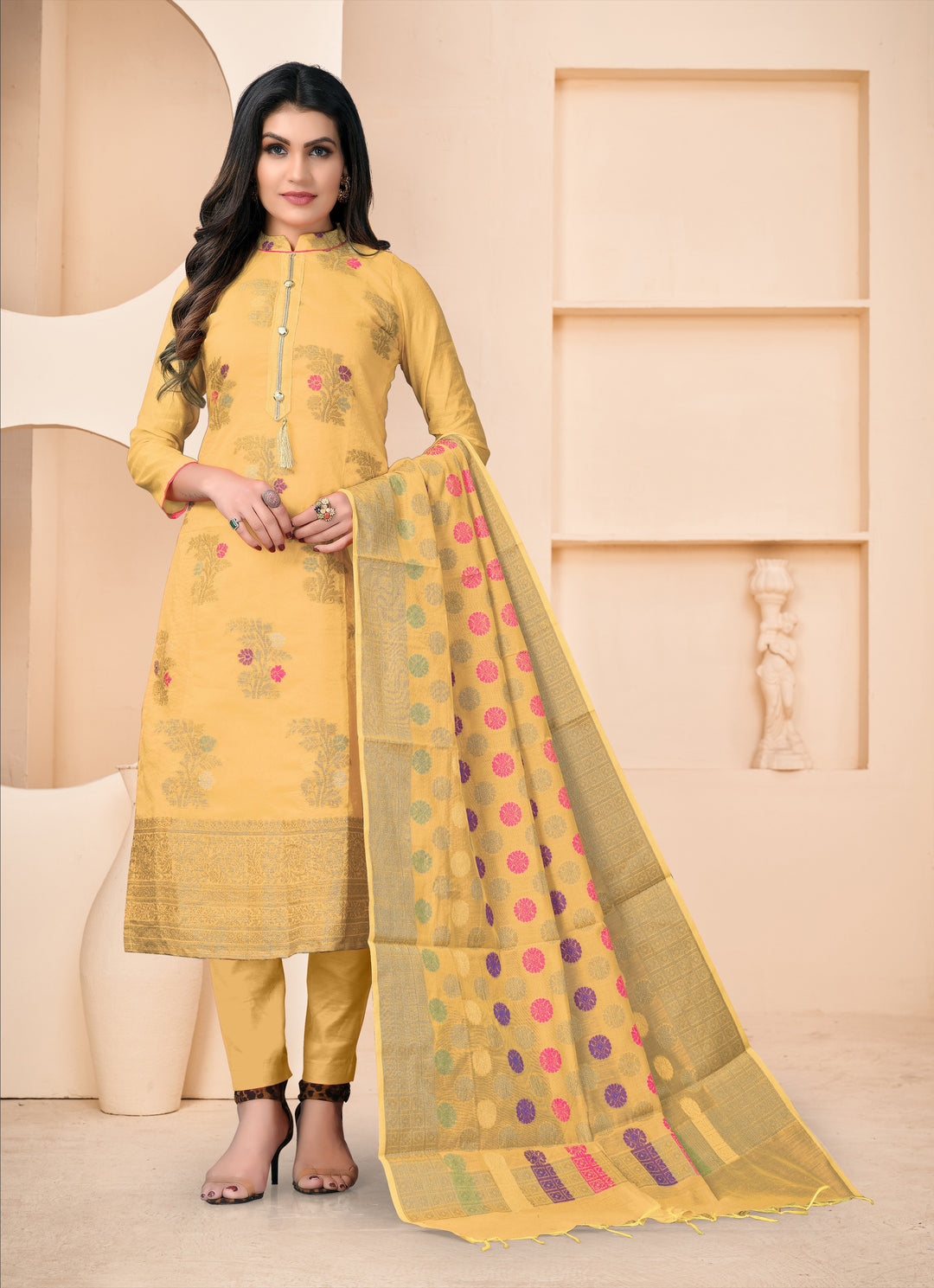 Designer Banarasi Jacquard Salwar Suit | Santoon Bottom & Banarasi Dupatta