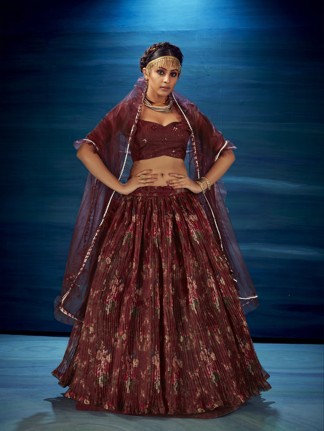 Gorgeous Brown Organza Lehenga with Brown Dupatta | Crafted for Timeless Elegance