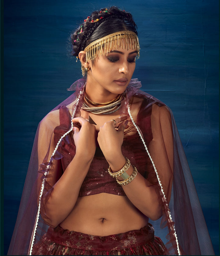 Gorgeous Brown Organza Lehenga with Brown Dupatta | Crafted for Timeless Elegance