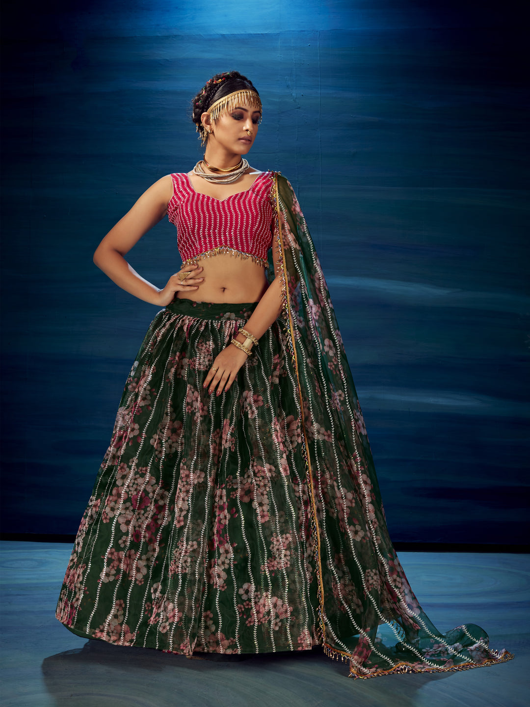 Breathtaking Green Organza Lehenga with Green Dupatta | A Stylish and Sophisticated Choice