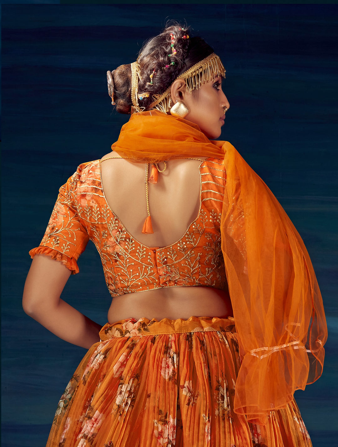 Beautiful Orange Organza Lehenga with Orange Dupatta | Perfect for Weddings and Celebrations