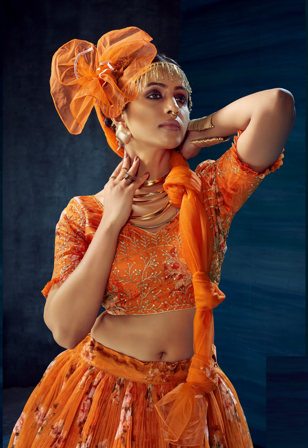 Beautiful Orange Organza Lehenga with Orange Dupatta | Perfect for Weddings and Celebrations