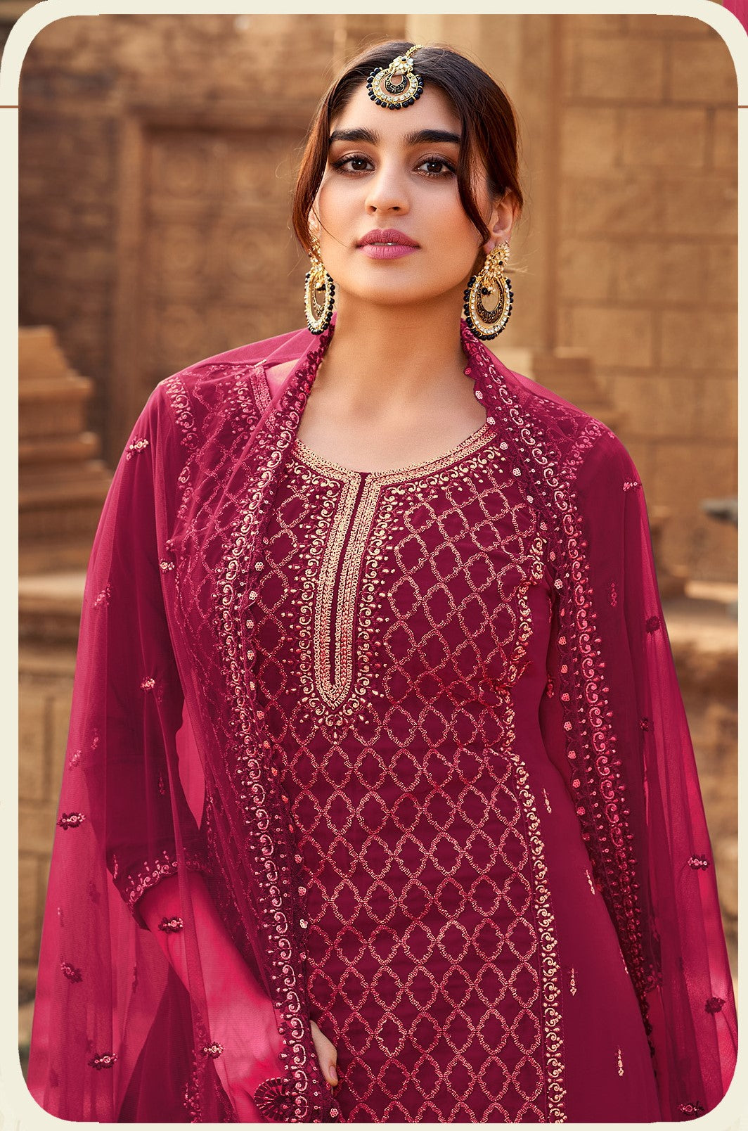 Designer Sharara Suit | Heavy Embroidered Georgette Kameez with Net Dupatta for Weddings