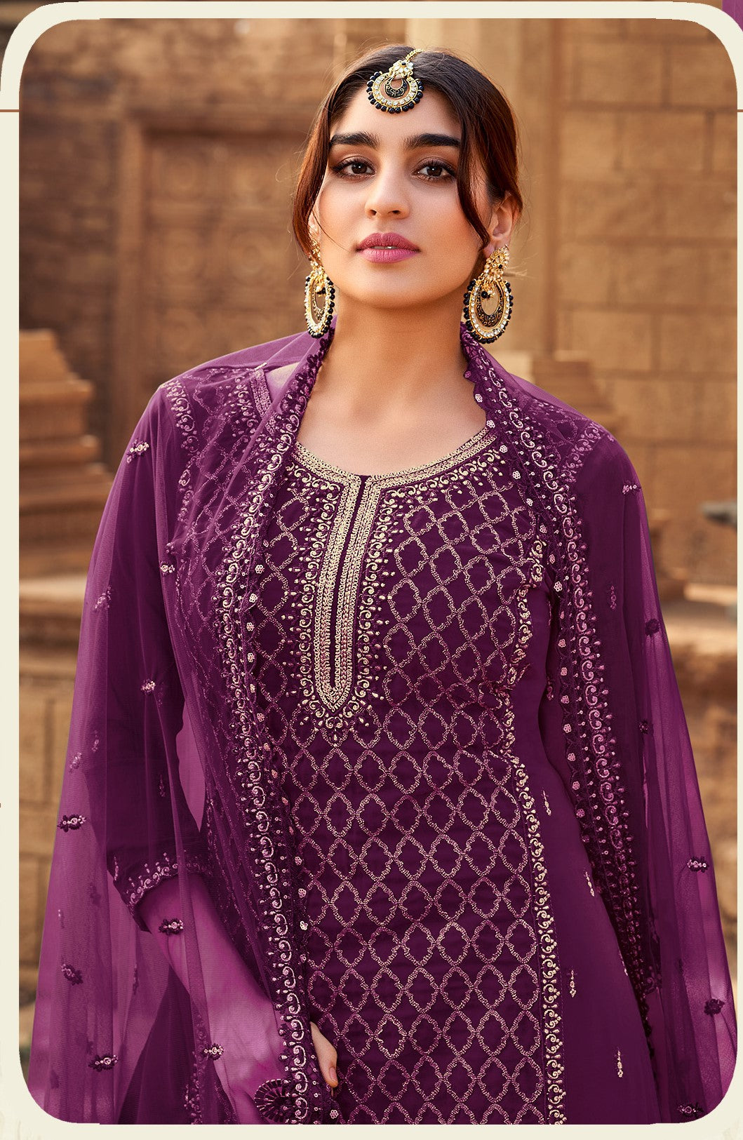 Designer Sharara Suit | Heavy Embroidered Georgette Kameez with Net Dupatta for Weddings