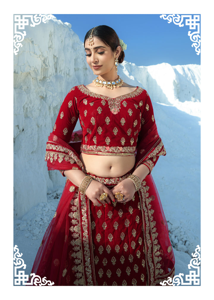 Exquisite Red Velvet Lehenga with Red Dupatta | Perfect for Weddings and Celebrations