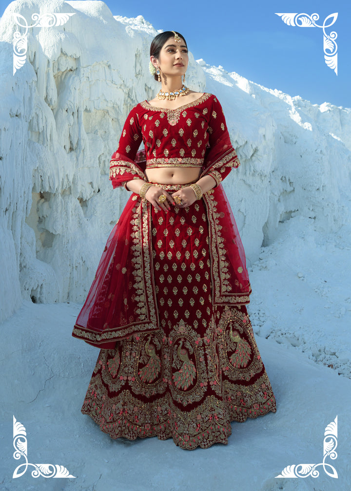 Exquisite Red Velvet Lehenga with Red Dupatta | Perfect for Weddings and Celebrations