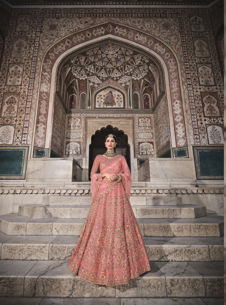 Luxurious Peach Soft Net Lehenga with Peach Dupatta | Perfect for Weddings and Celebrations