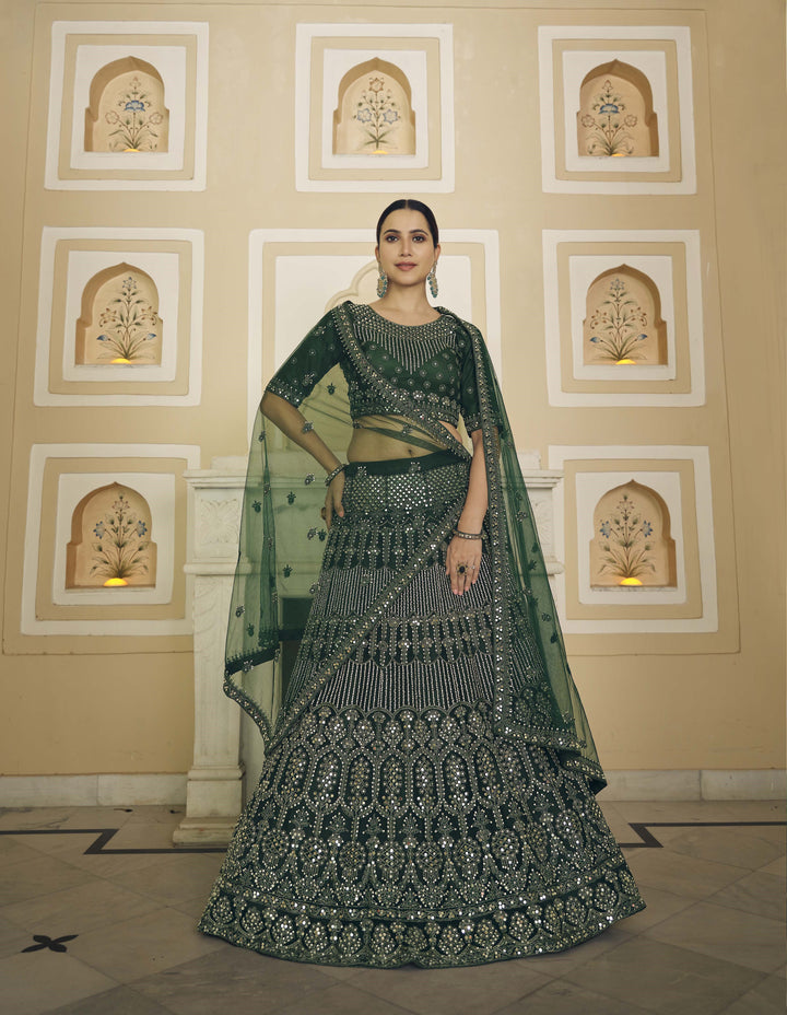 Radiant Green Soft Net Lehenga with Green Dupatta | Perfect for Weddings and Celebrations