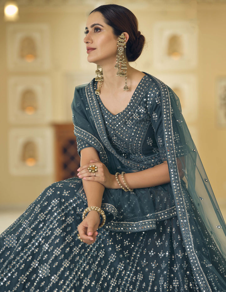 Charming Teal Blue Soft Net Lehenga with Teal Blue Dupatta | Crafted for Timeless Elegance