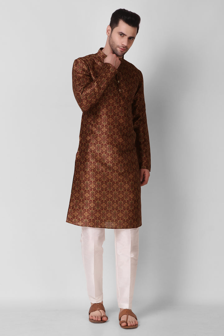 Stylish Men's Kurta Pajama | Art Silk Fabric Ethnic Wear for Celebrations