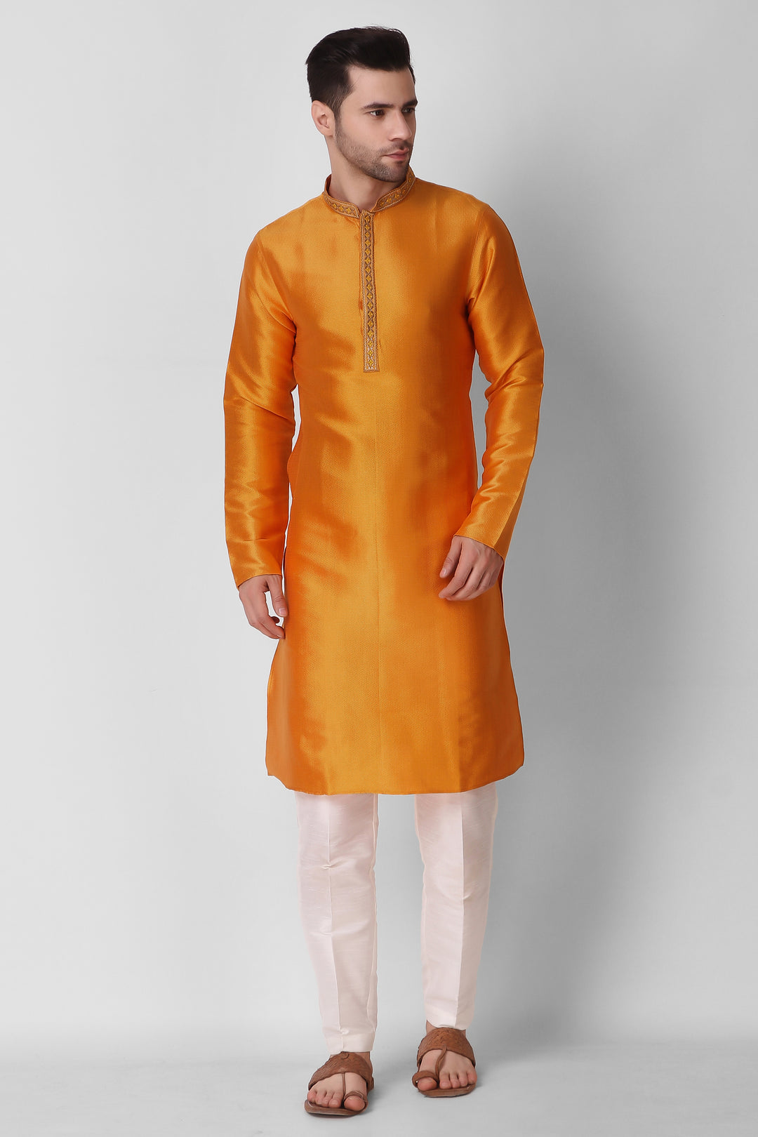 Art Silk Kurta Set for Men | Designer Neck Embroidery Work  Ethnic Wear