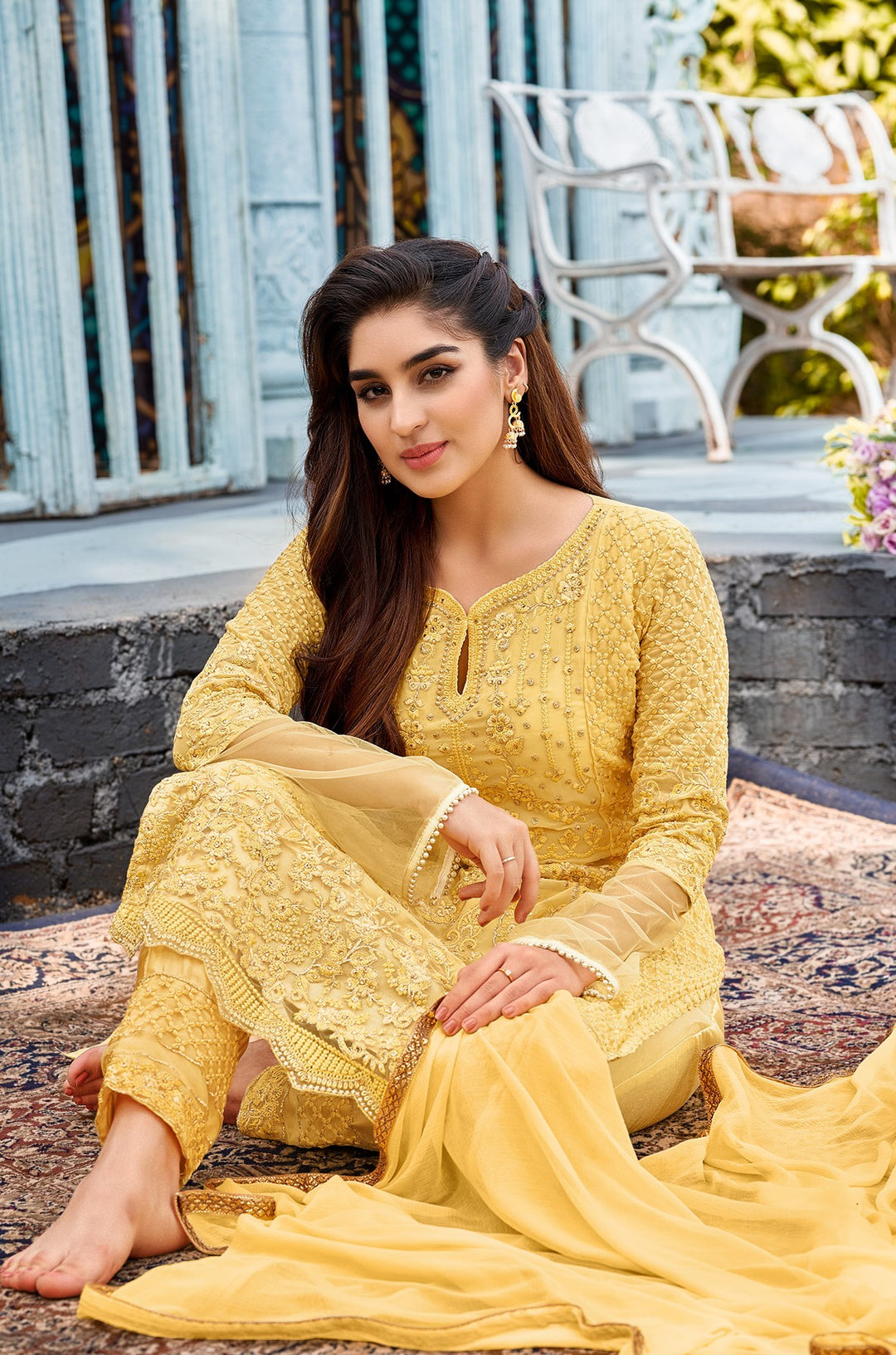 Yellow Georgette Suit | Heavy Thread Embroidery with Naznin Dupatta