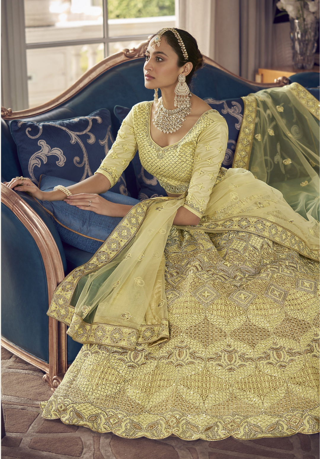 Gorgeous Lime Yellow Crepe Lehenga with Lime Yellow Dupatta | Crafted for Timeless Elegance