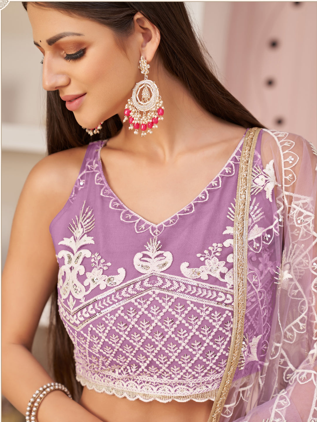 Charming Purple Mono Net Lehenga with Purple Dupatta | An Exclusive Designer Masterpiece