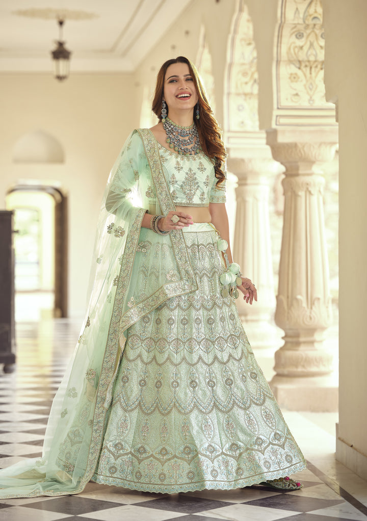 Luxurious Green Crepe Lehenga with Green Dupatta | A Stylish and Sophisticated Choice