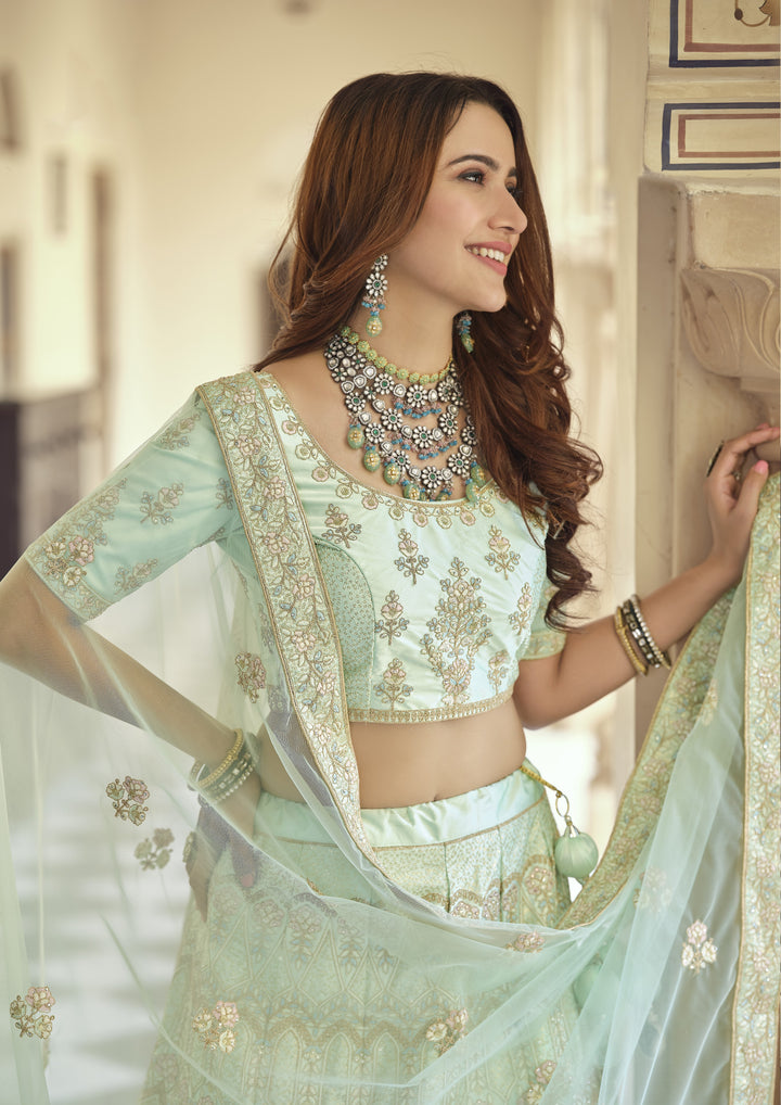 Luxurious Green Crepe Lehenga with Green Dupatta | A Stylish and Sophisticated Choice