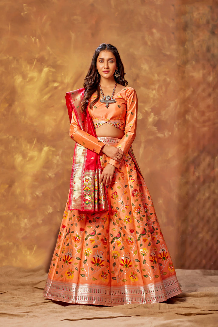 Designer Silk Lehenga | Silk Blouse & Dupatta with Heavy Wevon Work