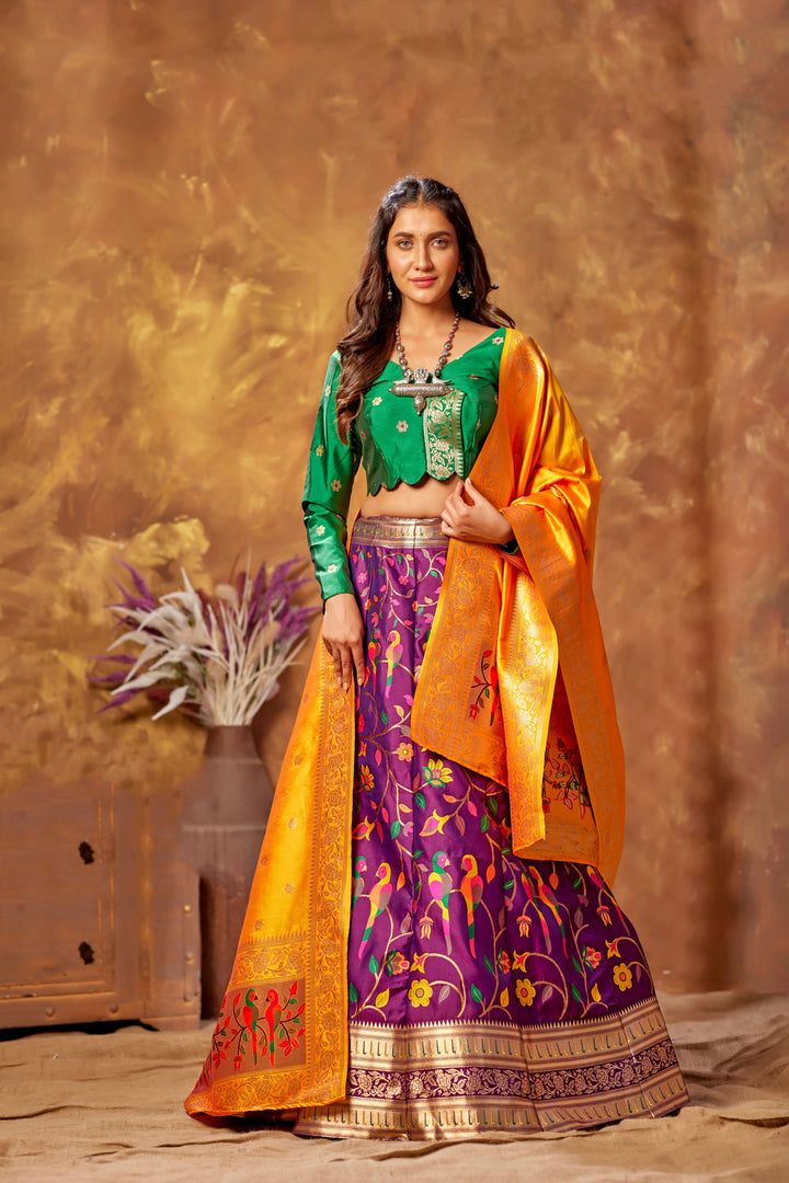 Silk Lehenga Set | Designer Blouse & Dupatta with Heavy Wevon Work