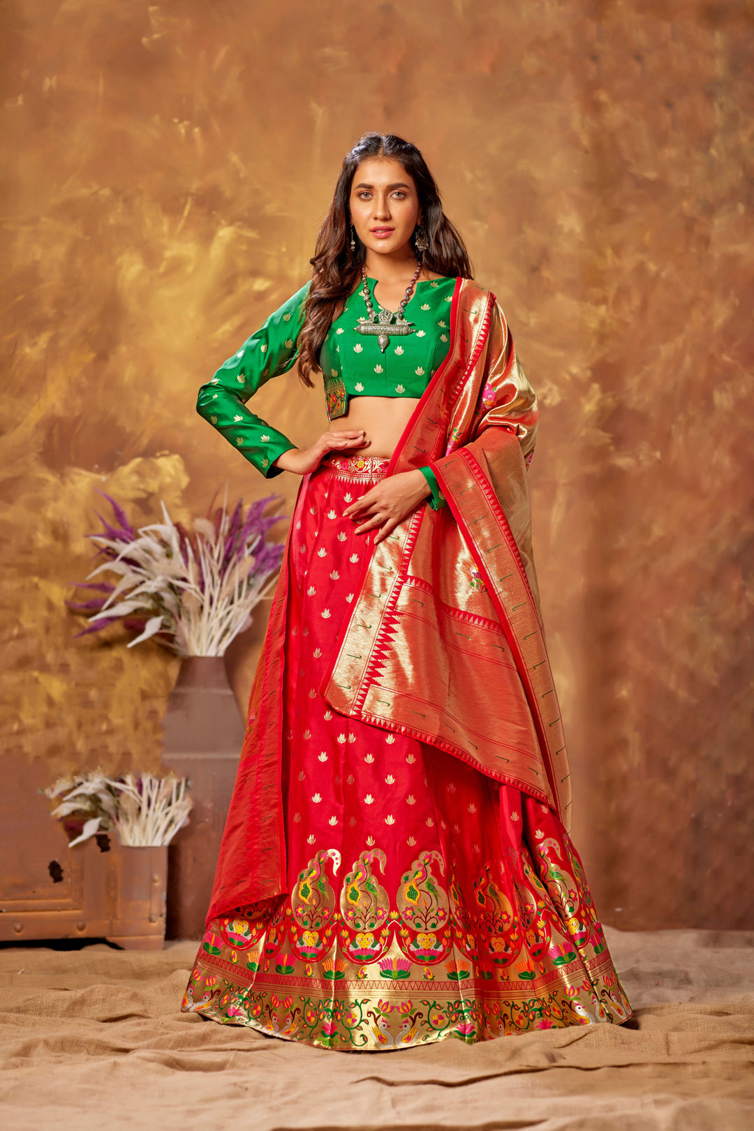 Elegant Silk Lehenga | Silk Fabric Blouse & Dupatta with Designer Work