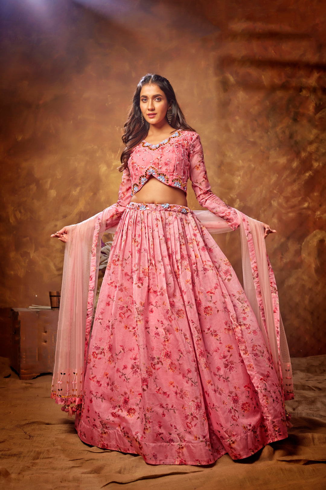 Stunning Pink Lehenga Choli | Organza Fabric with Designer Print & Work