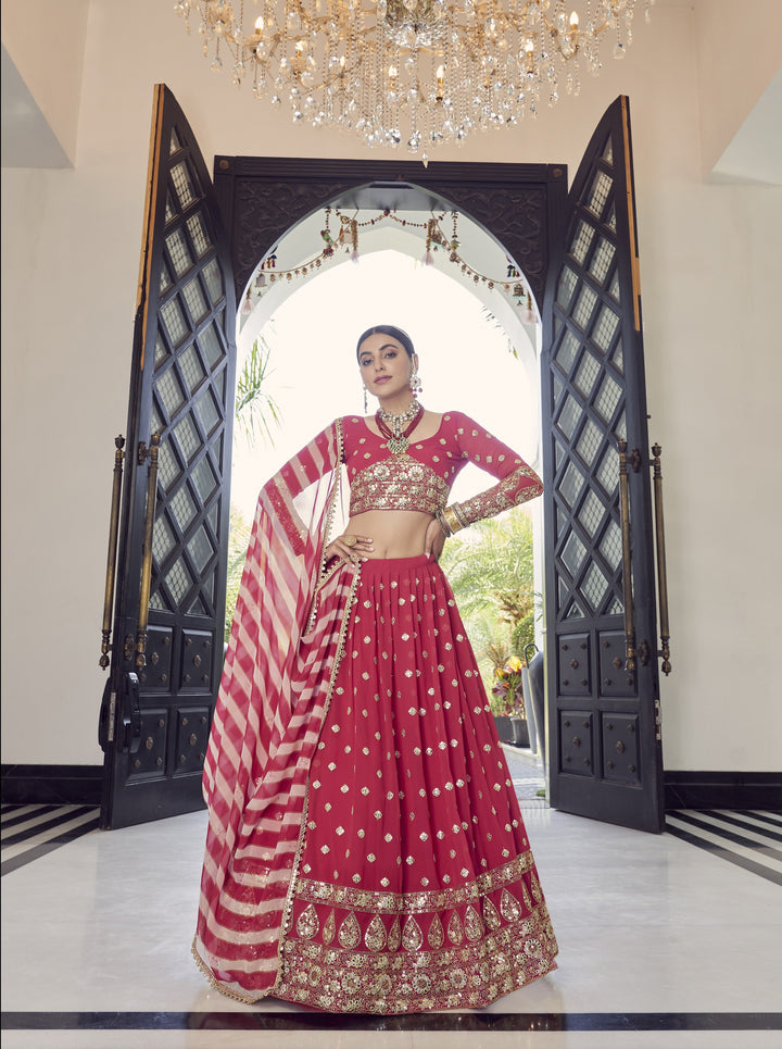 Stunning Red Georgette Lehenga Choli | Gota Patti & Jari Embroidery Work