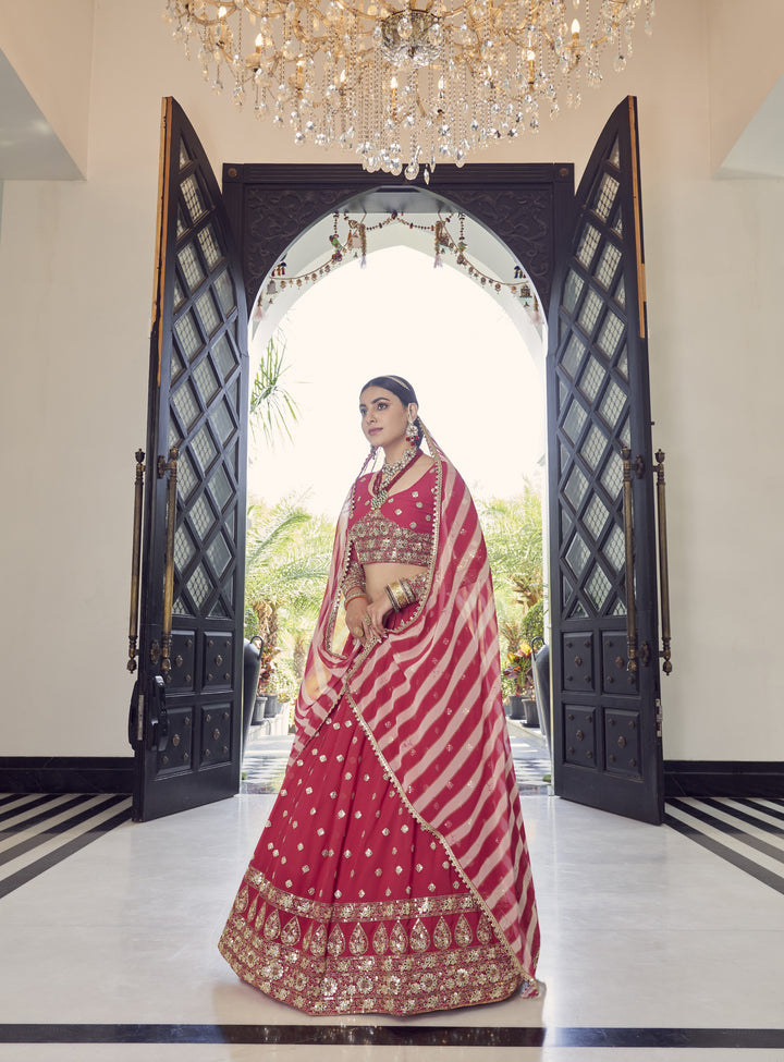 Stunning Red Georgette Lehenga Choli | Gota Patti & Jari Embroidery Work