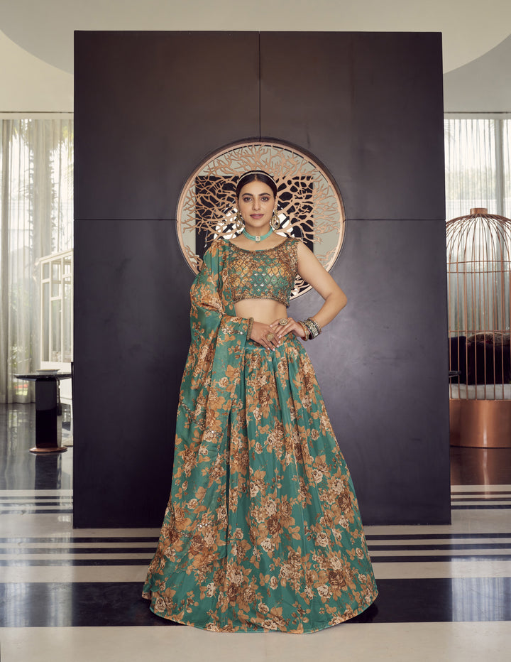 Designer Green Lehenga Choli | Organza Fabric with Stunning Designer Work