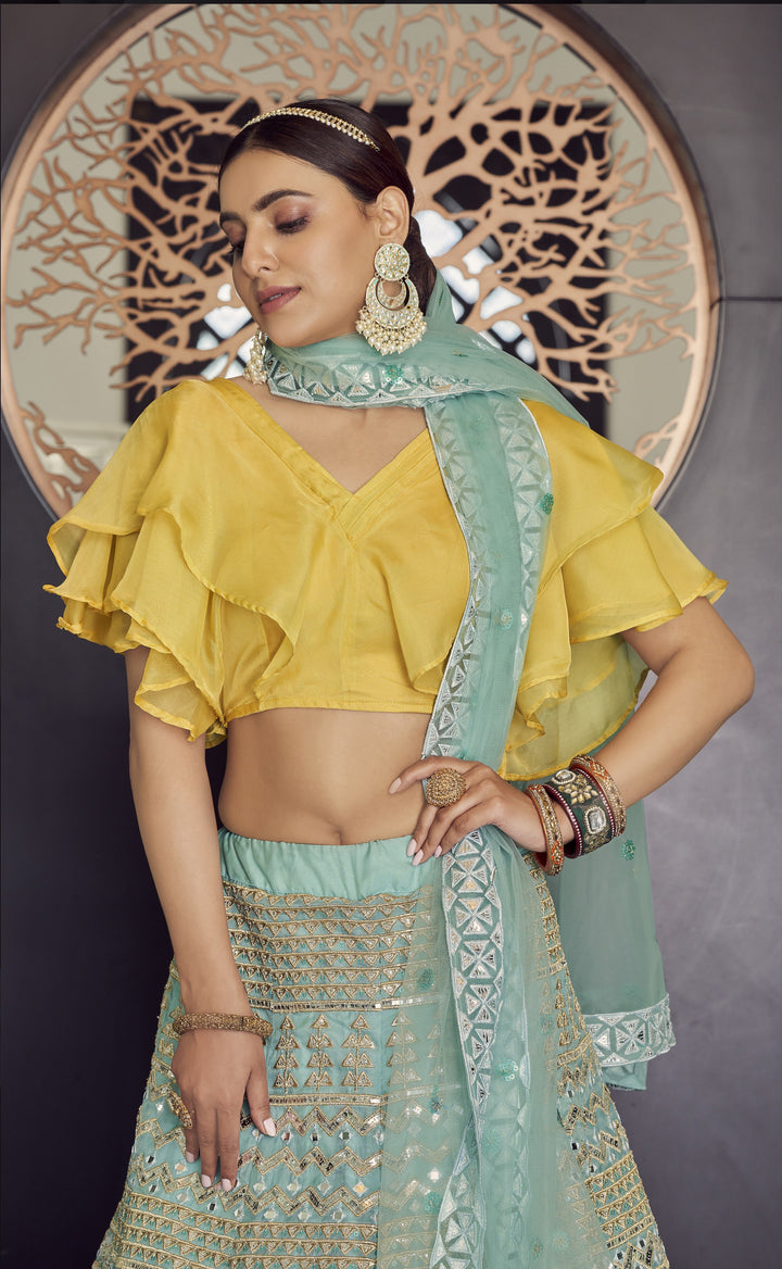 Gorgeous Turquoise Lehenga | Designer Work on Organza & Soft Net Dupatta