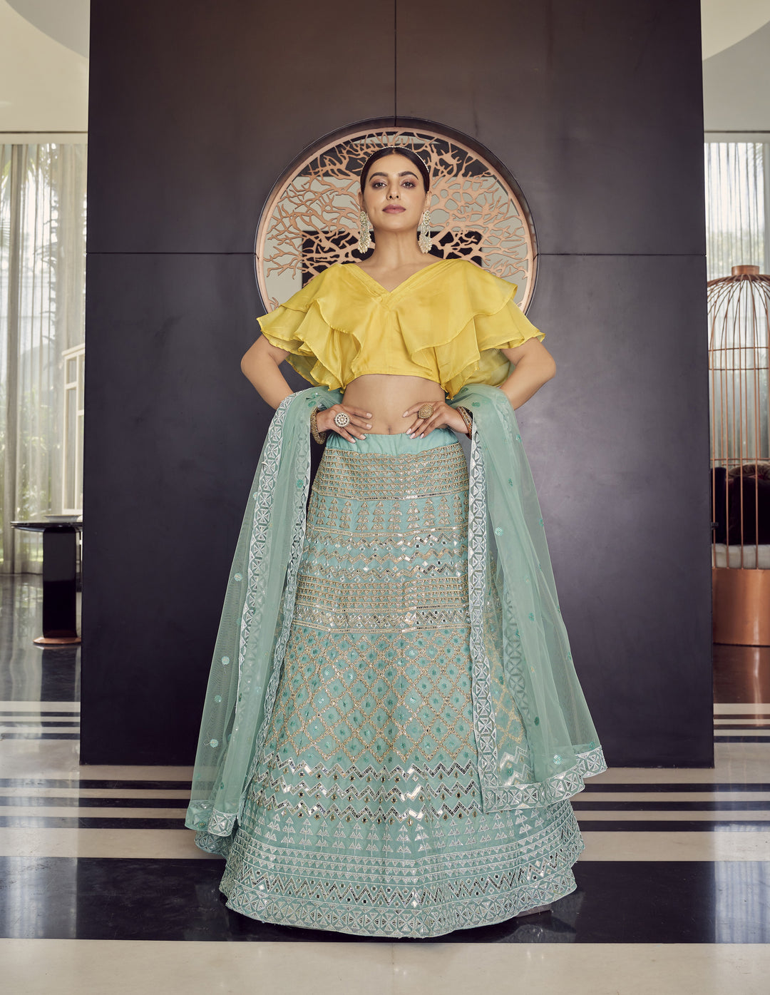 Gorgeous Turquoise Lehenga | Designer Work on Organza & Soft Net Dupatta