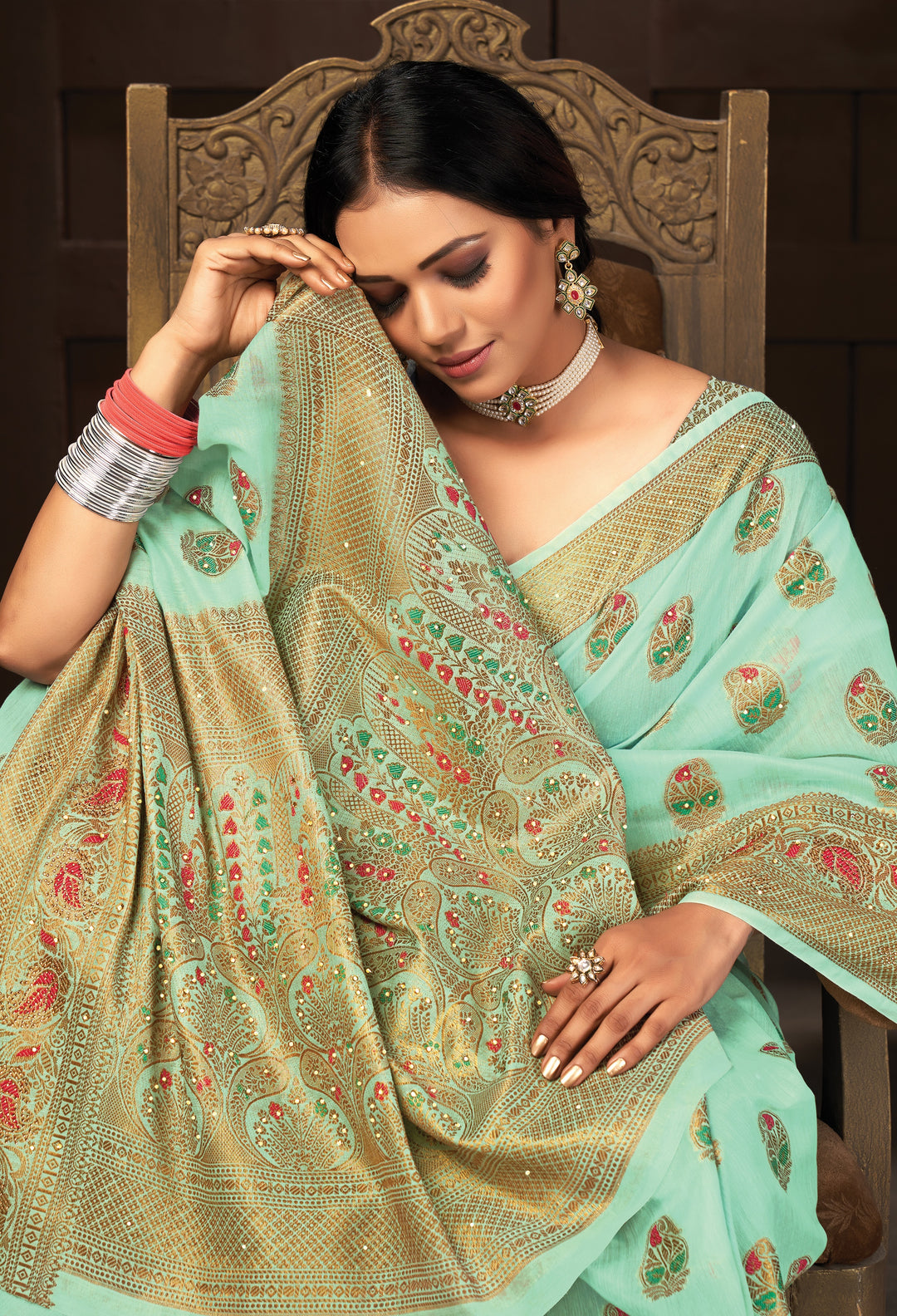 Designer Cotton Saree with Swarovski Work | Perfect for Festive Occasions