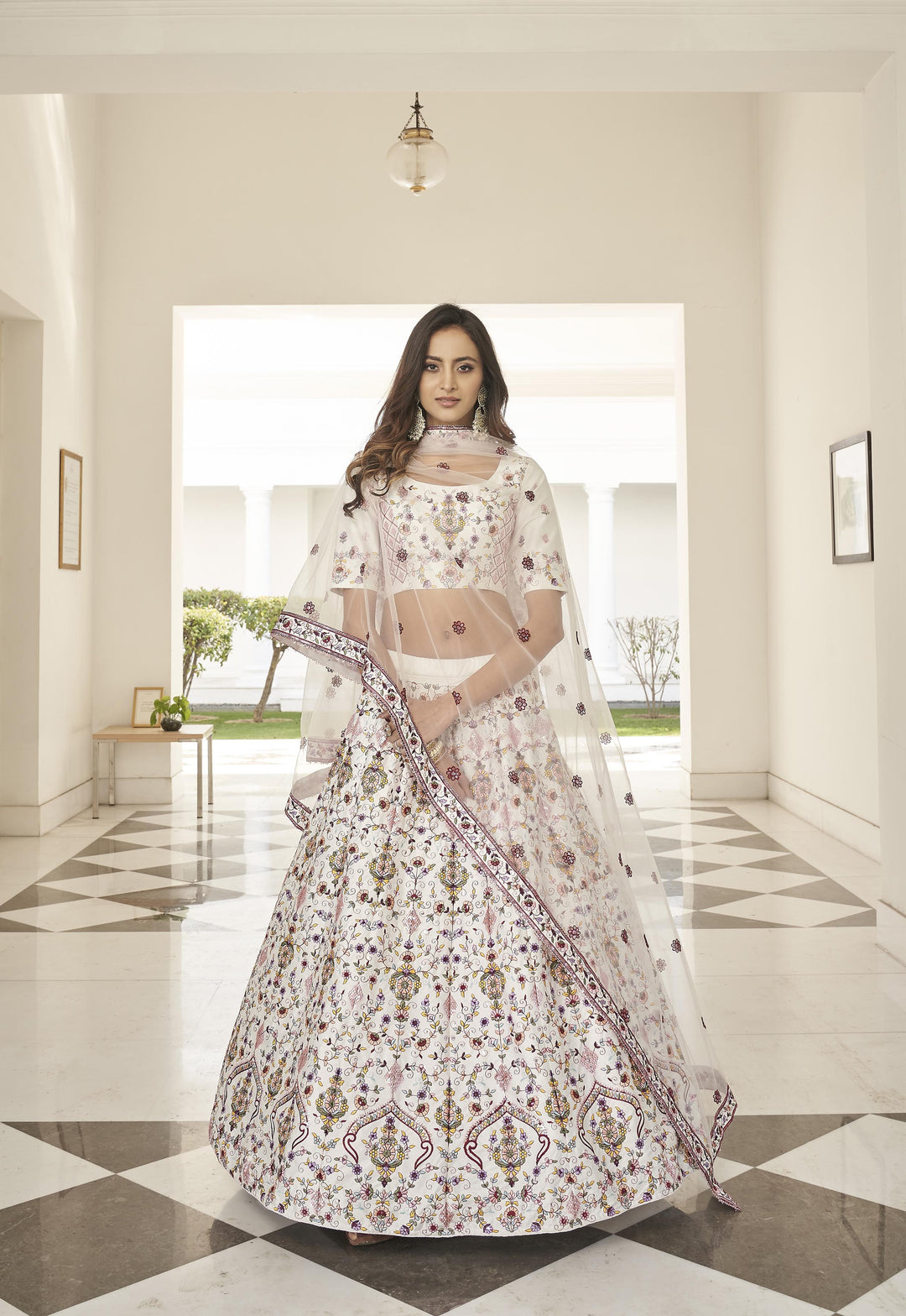 Elegant White Silk Lehenga Choli | Designer Thread & Sequence Embroidery