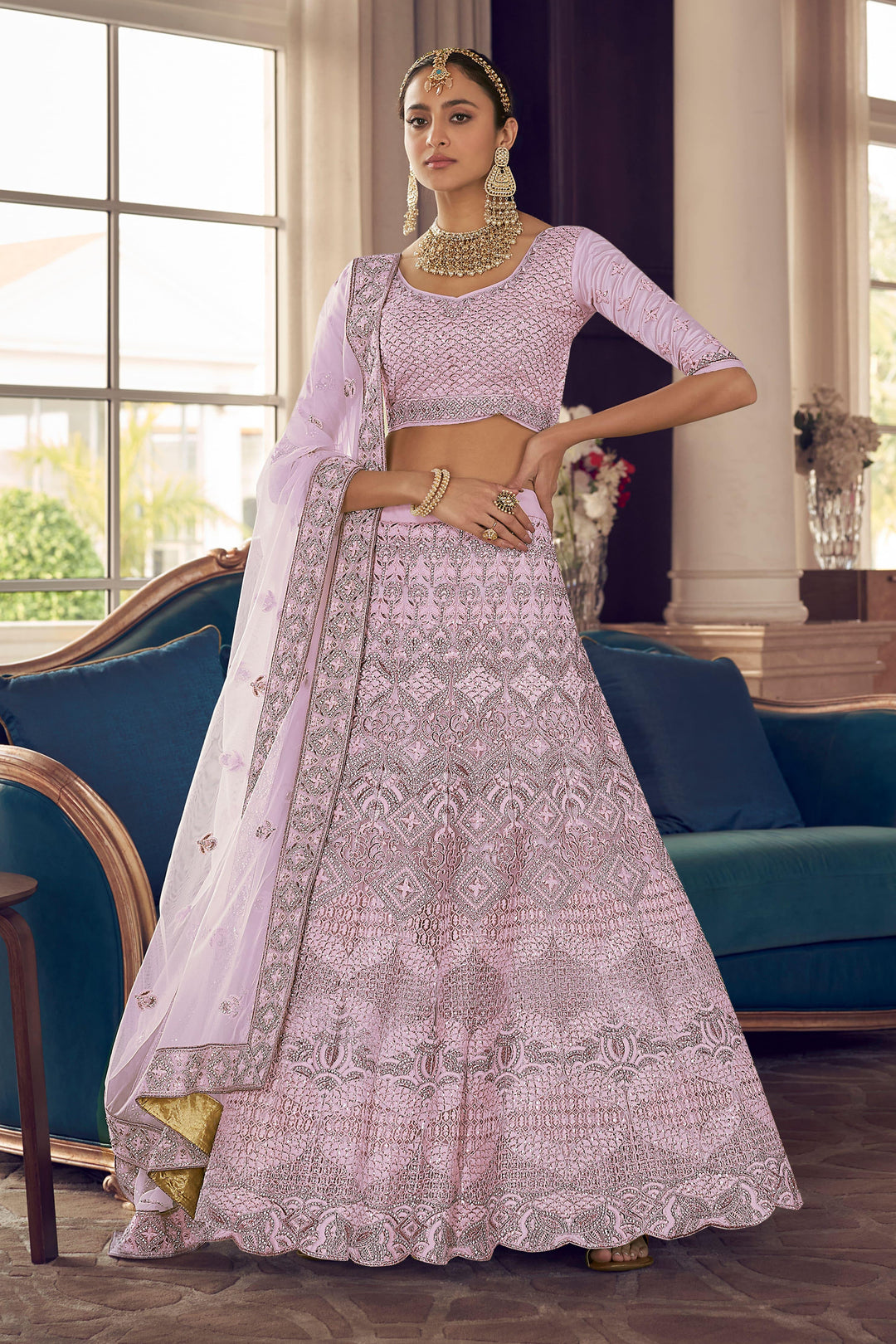 Designer Lehenga Choli in Crepe with Jari Embroidery | Wedding Wear