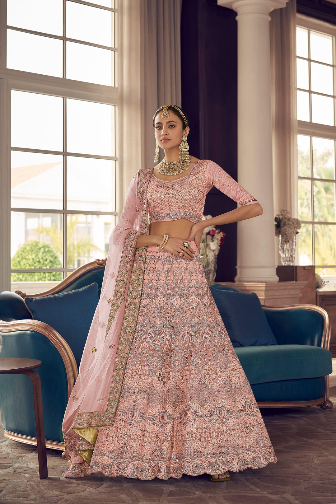 Designer Lehenga Choli in Crepe with Jari Embroidery | Wedding Wear