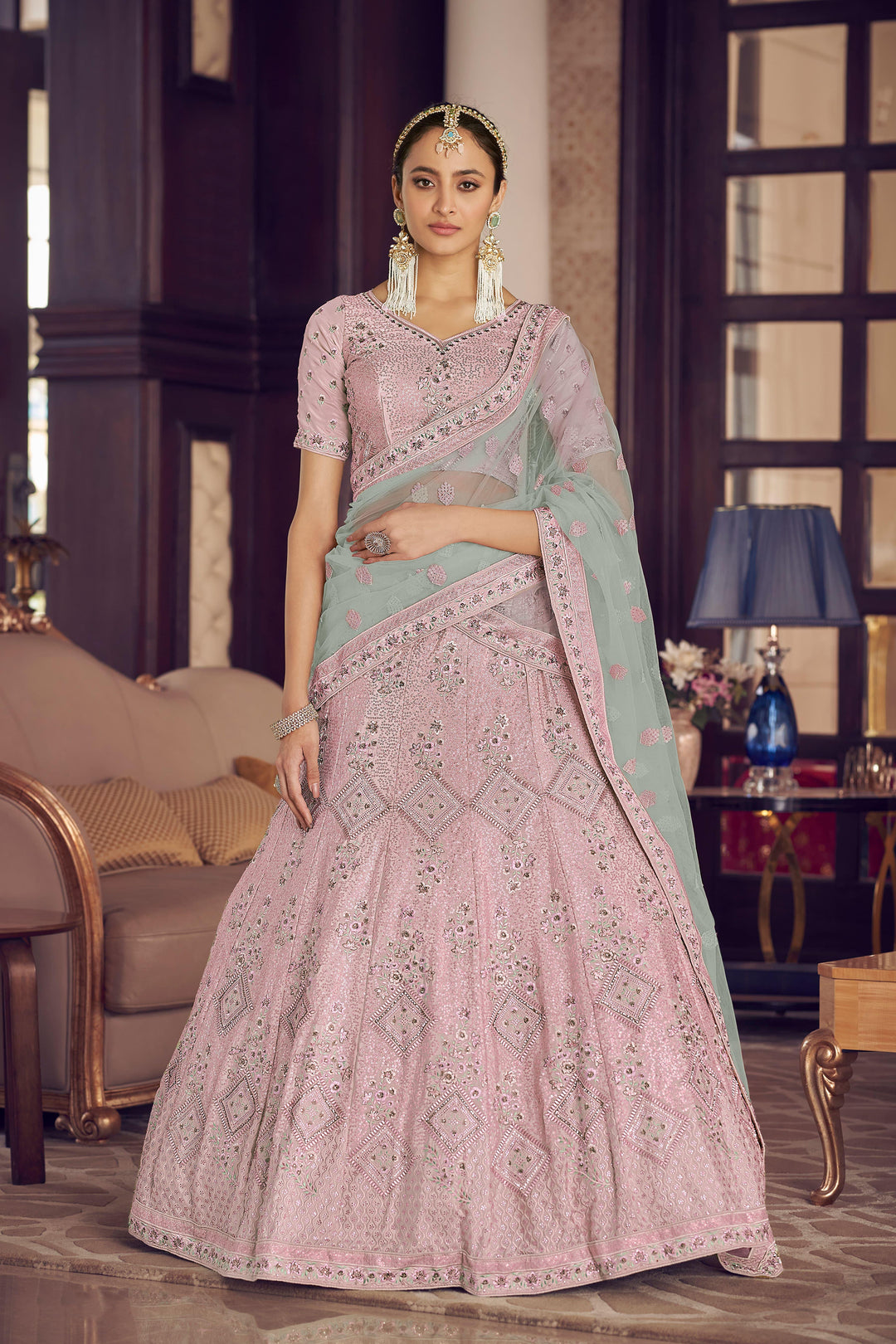 Designer Heavy Lehenga Choli | Crepe Fabric with Sequins & Zarkan Work