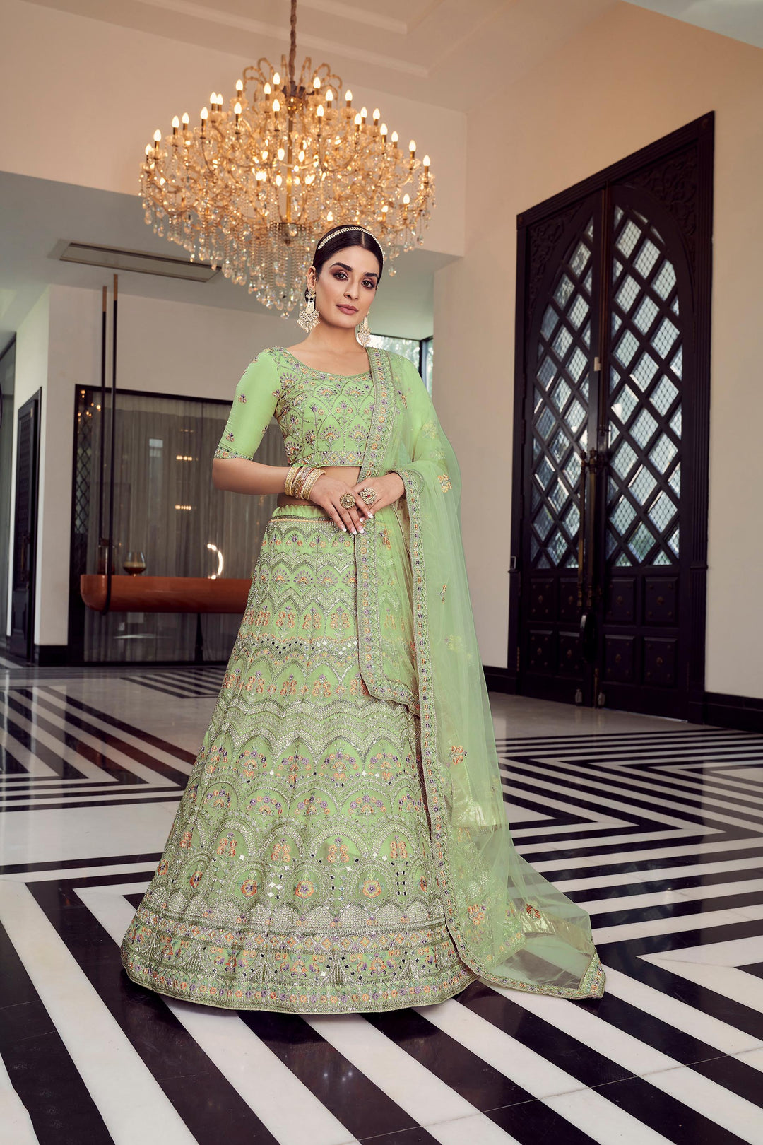 Organza Lehenga choli with Mirror & Zarkan Embroidery | Elegant Party Wear