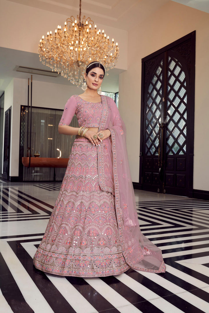 Organza Lehenga choli with Mirror & Zarkan Embroidery | Elegant Party Wear