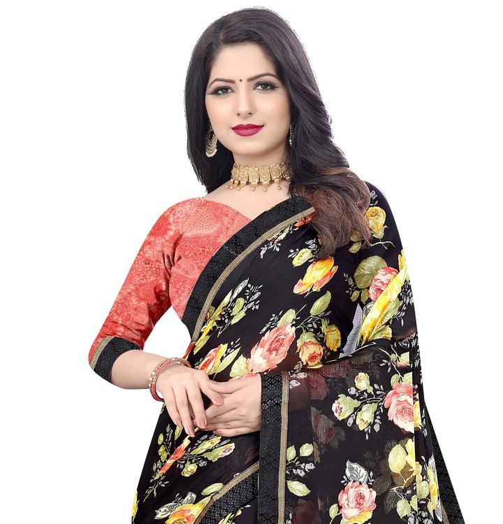 Designer-Printed Chiffon Saree | Elegant Art-Silk Blouse for Special Events