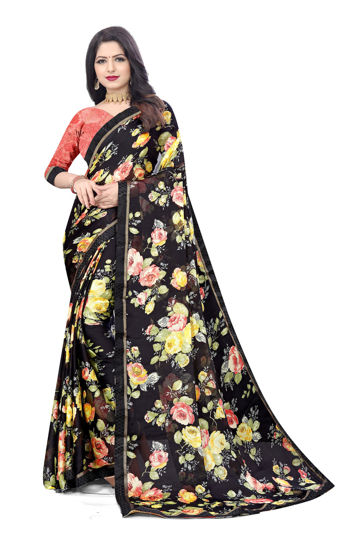 Designer-Printed Chiffon Saree | Elegant Art-Silk Blouse for Special Events