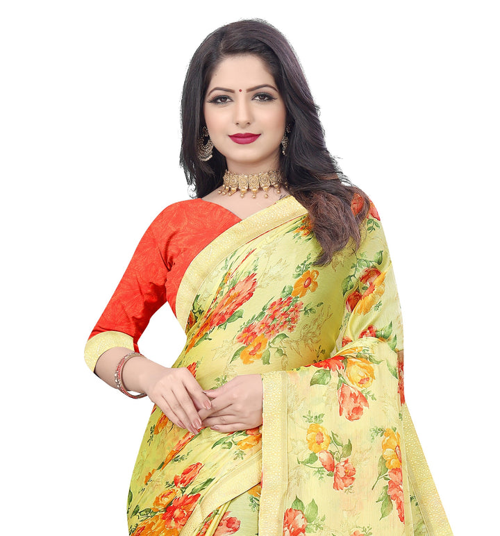 Designer Printed Chiffon Saree with Art-Silk Blouse | Perfect for Weddings & Parties