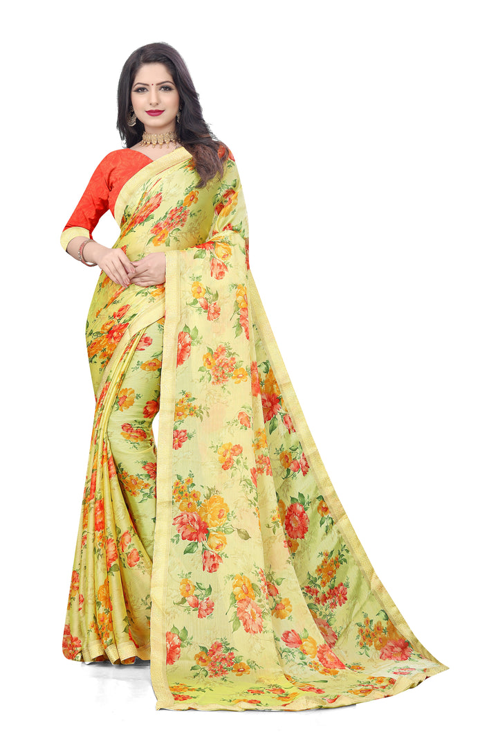 Designer Printed Chiffon Saree with Art-Silk Blouse | Perfect for Weddings & Parties