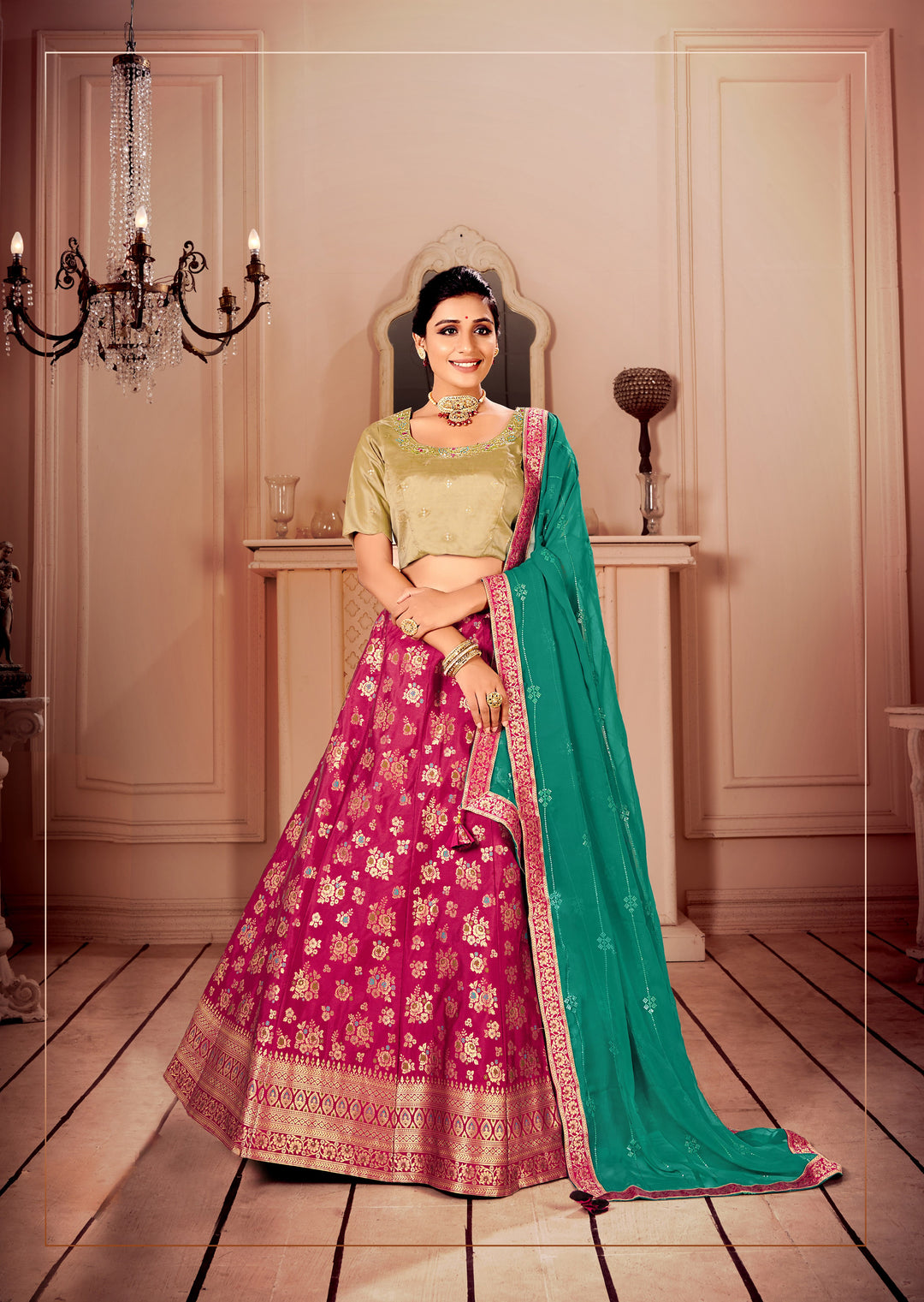 Bright Pink Silk Lehenga Choli | Wevon Designer & Embroidery Work