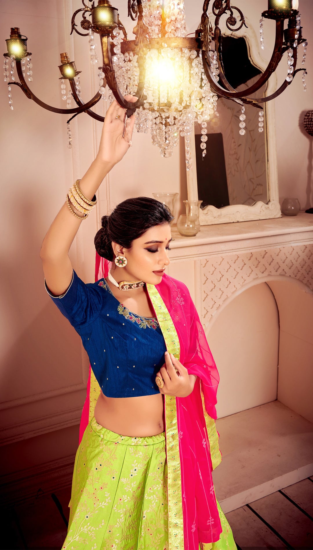 Lime Green Silk Lehenga Choli | Wevon Designer & Embroidery Work